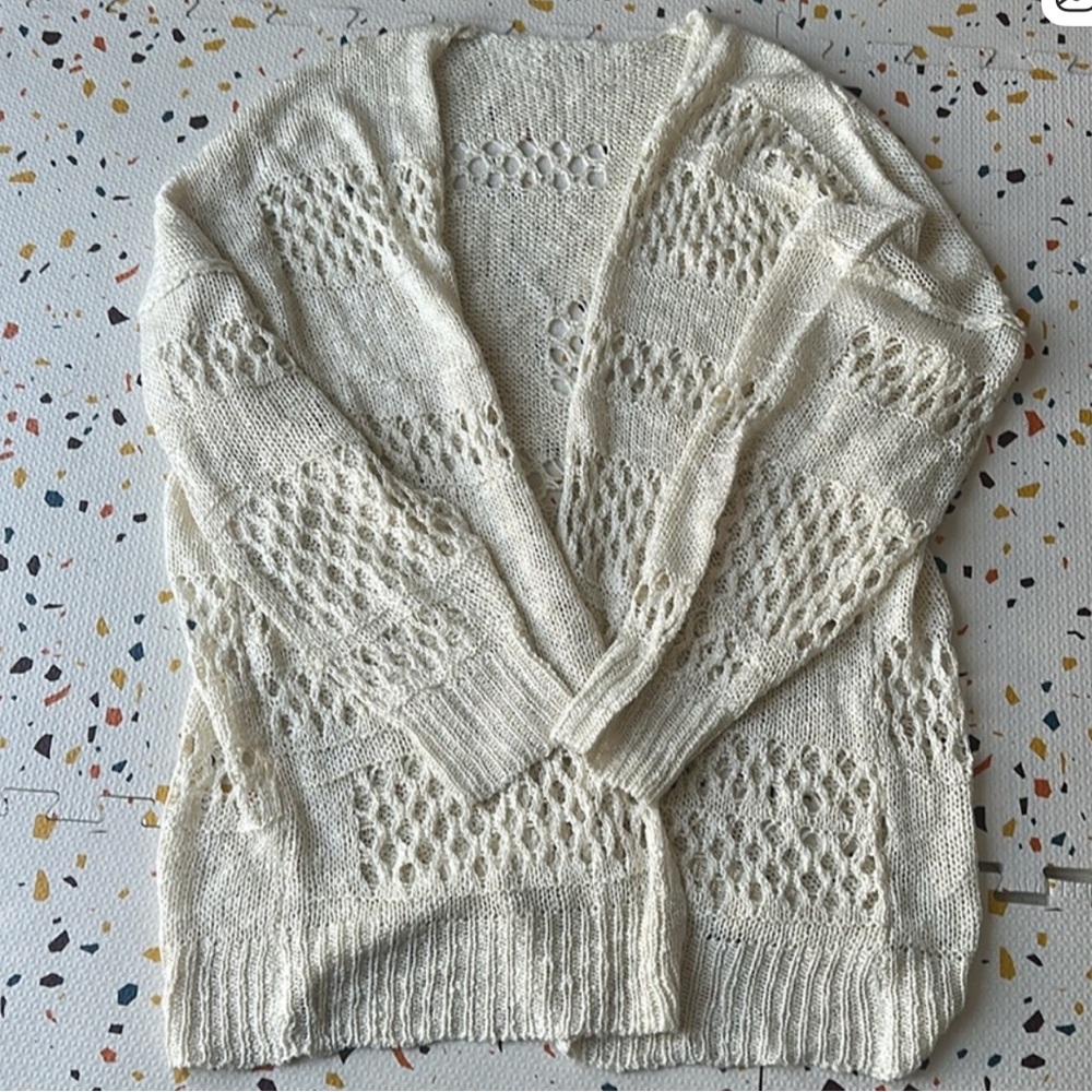 Cream Knit Open-Front Cardigan